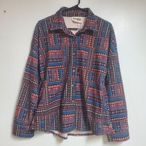 Savanna Jane Womens Tunic Shirt Aztec S Corduroy Large Colorful Ribbed (Black )